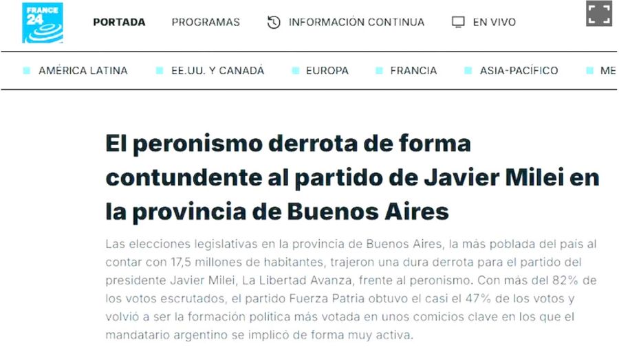 Medios extranjeros derrota LLA 08092025