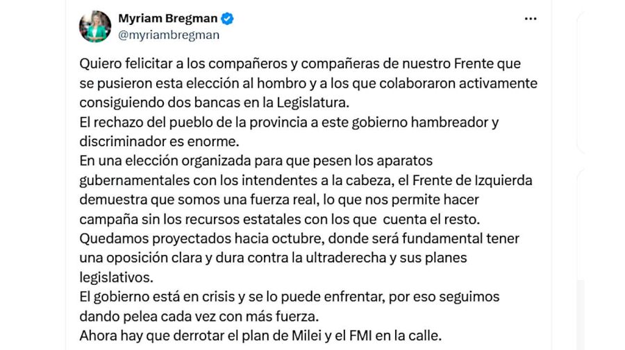Myriam Bregman X 20250907