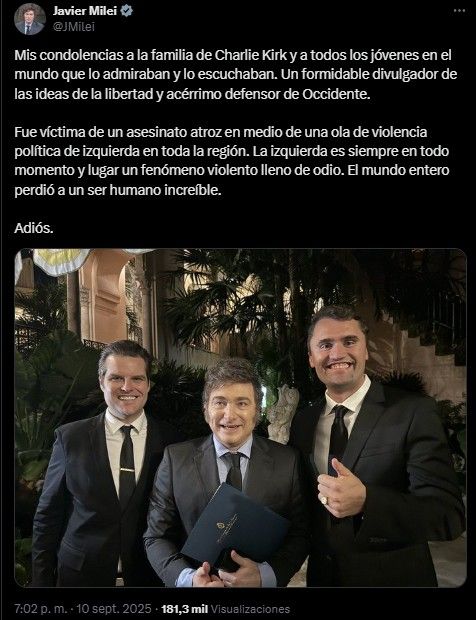 Javier Milei y Charlie Kirk 20250910