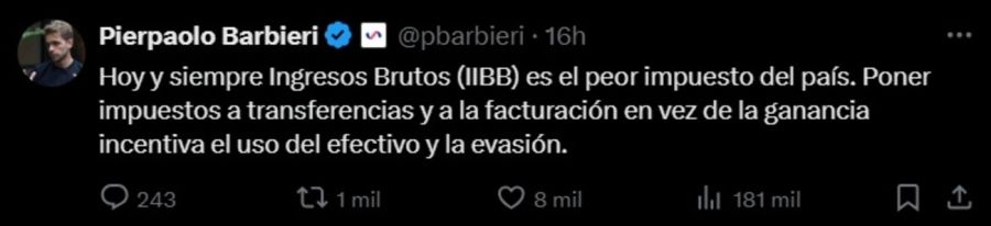 Tuit Pierpaolo Barbieri Ingresos Brutos