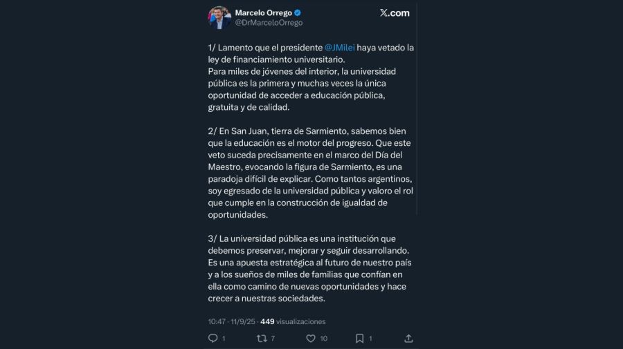 Tweets de los gobernadores en contra del veto a la ley de financiamiento universitario