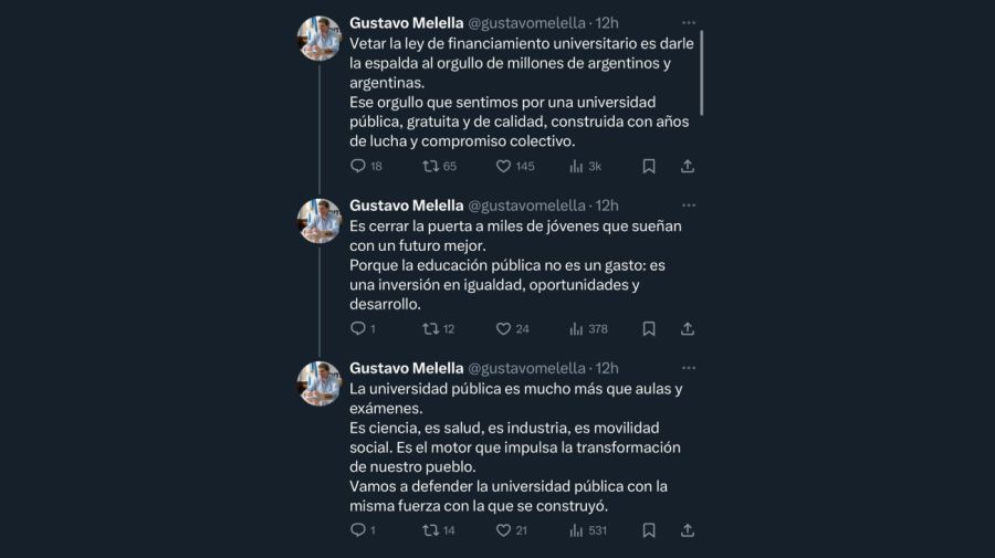 Tweets de los gobernadores en contra del veto a la ley de financiamiento universitario