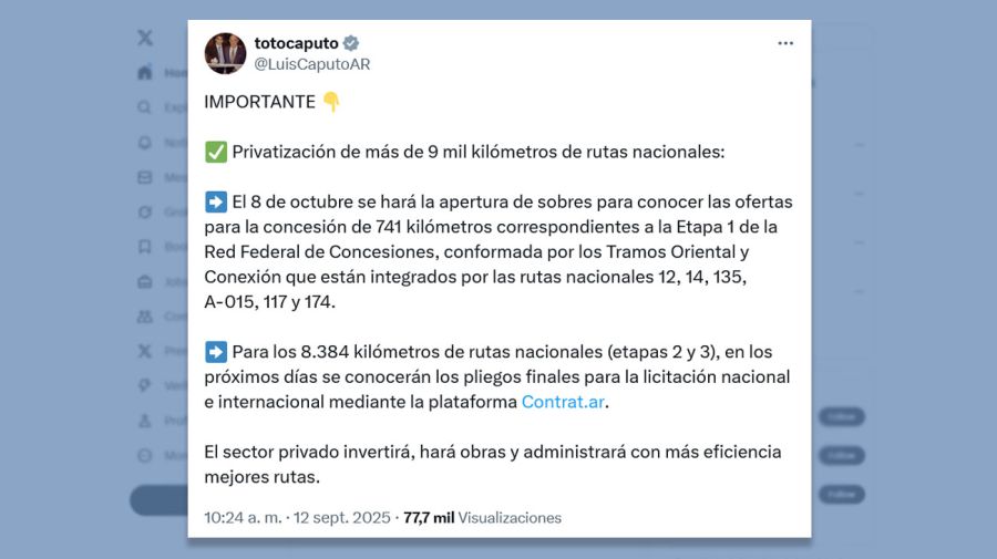 Tweet Luis Caputo 12-9 12092025