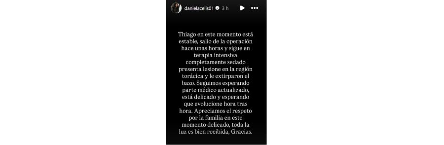 Daniela Celis sobre el estado de Thiago Medina