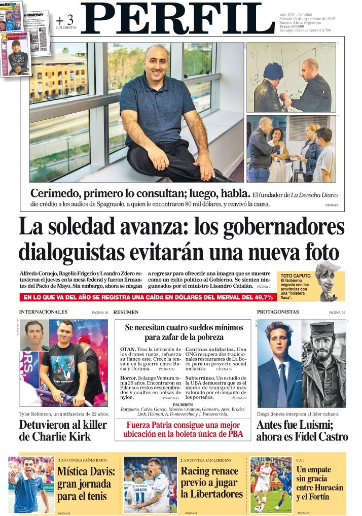 La tapa del Diario PERFIL del sábado 13 de septiembre de 2025