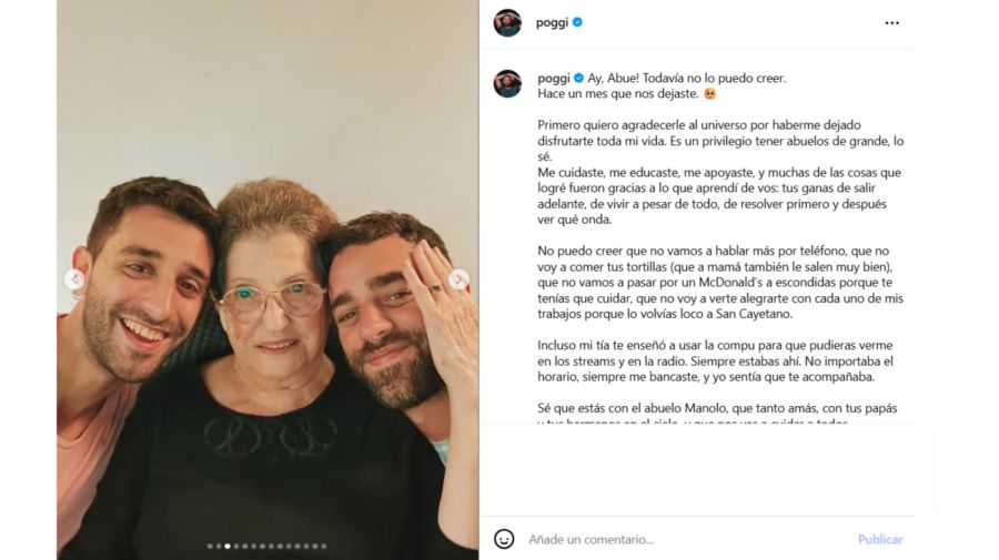 El dolor de Diego Poggi por la muerte de su abuela