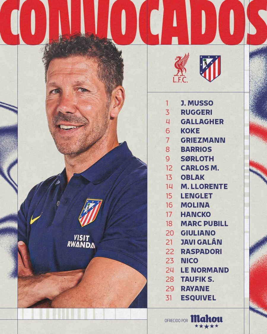 Convocados Atlético de Madrid vs Liverpool