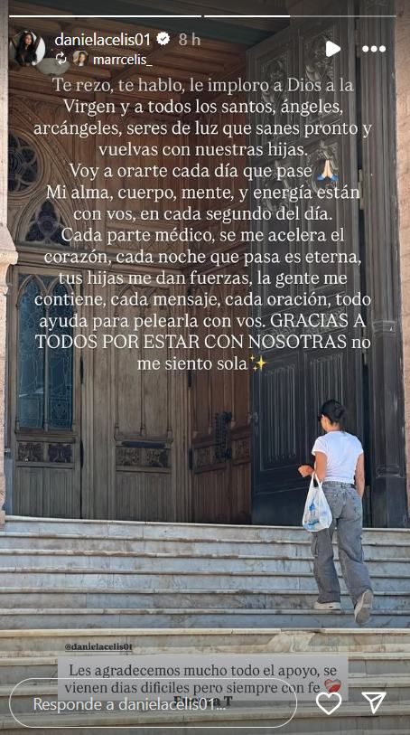 El desgarrador mensaje de Daniela Celist a la espera de la recuperación de Thiago Medina: 