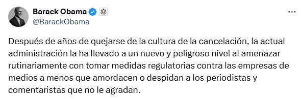 El posteo de Obama apoyando a Jimmy Kimmel por los ataques del gobierno estadounidense.