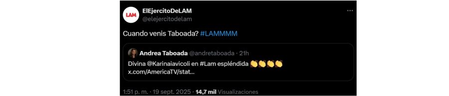 La invitación de LAM a Andrea Taboada