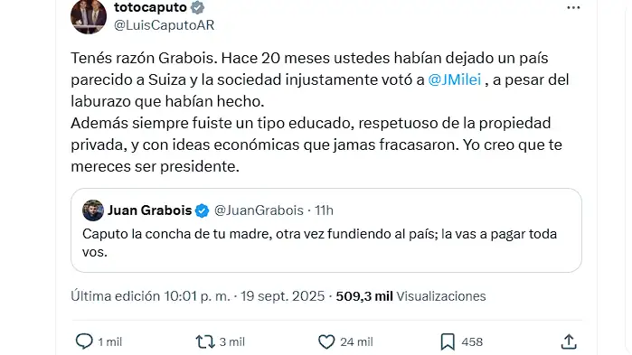El choque entre Caputo y Grabois en X.