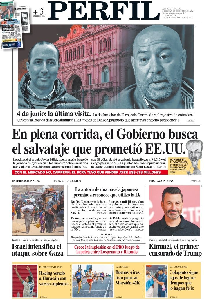 La tapa del Diario PERFIL del 20 de septiembre de 2025