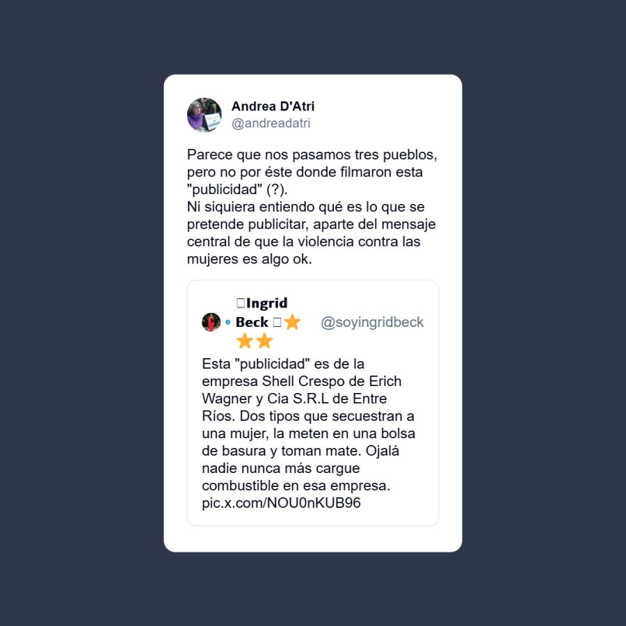 Posteo de Andrea D’Atri contra las estaciones de Servicio