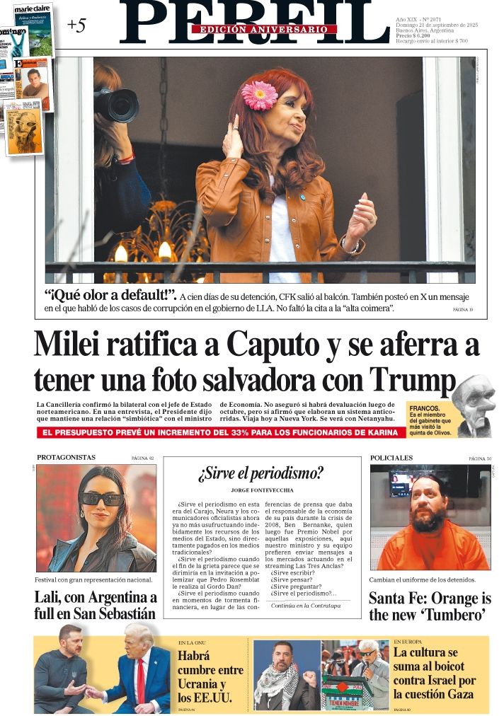 La tapa del Diario PERFIL del domingo 21 de septiembre de 2025