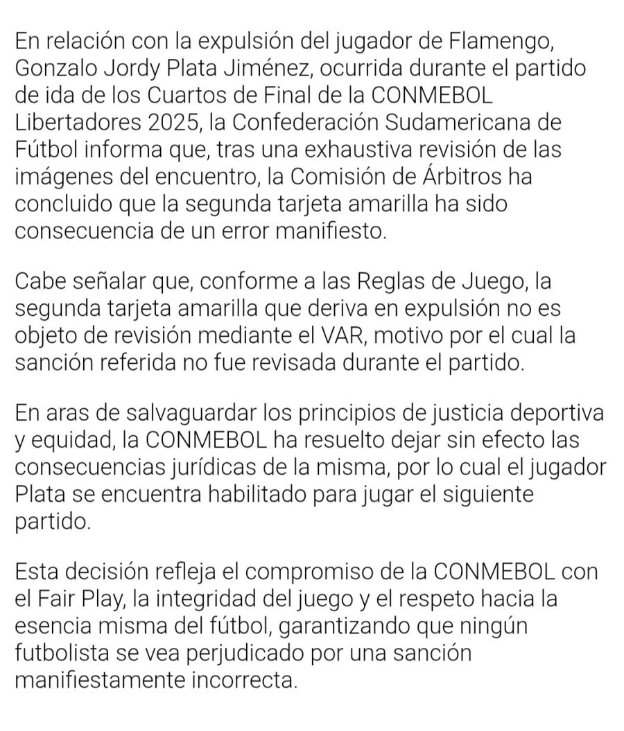 comunicado Conmebol