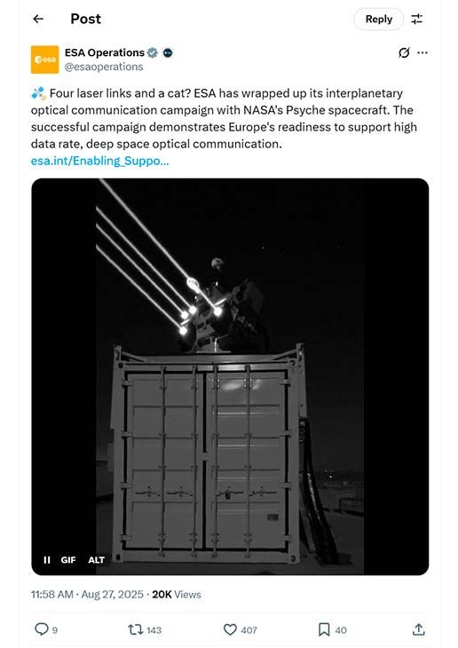 La NASA disparó un rayo láser 22092025