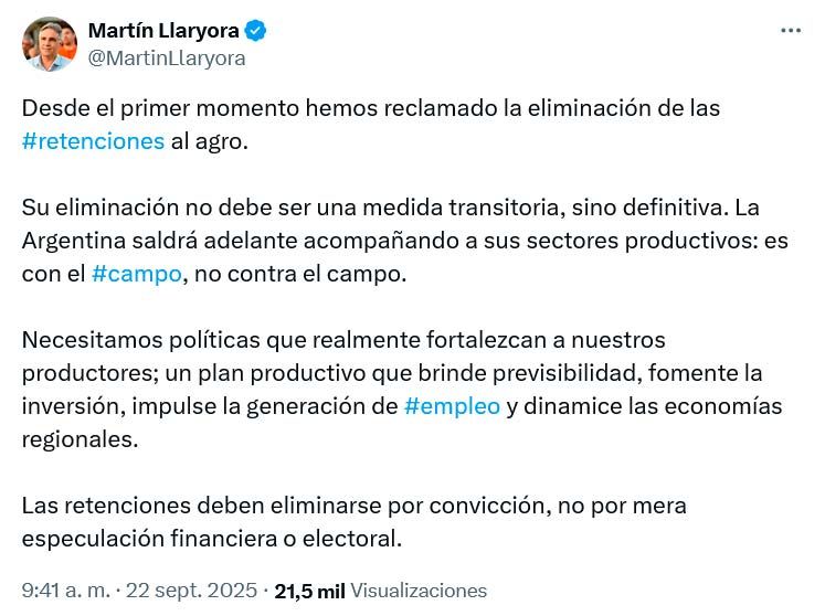 Llaryora retenciones 22092025