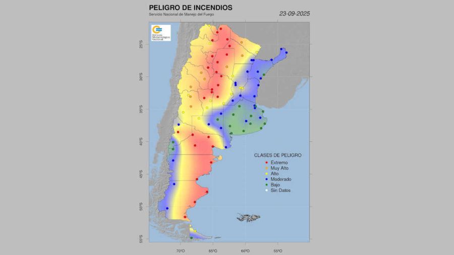 Índices de peligro de incendio SMN 20250923
