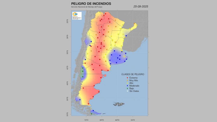 Índices de peligro de incendio SMN 20250923