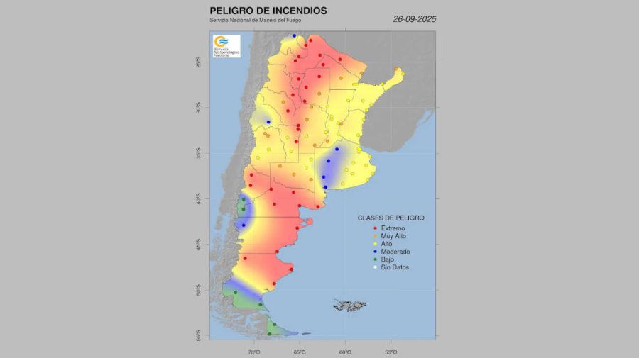 Índices de peligro de incendio SMN 20250923