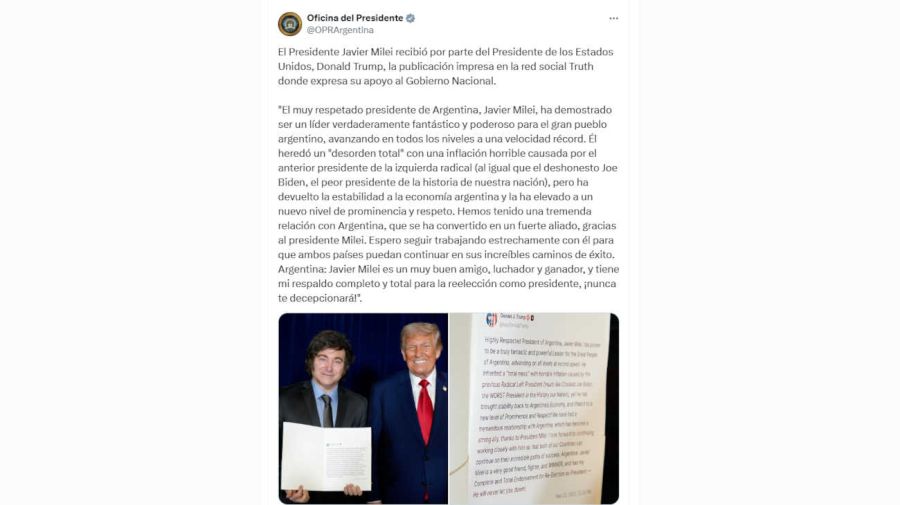 Trump y Milei en X 20250923