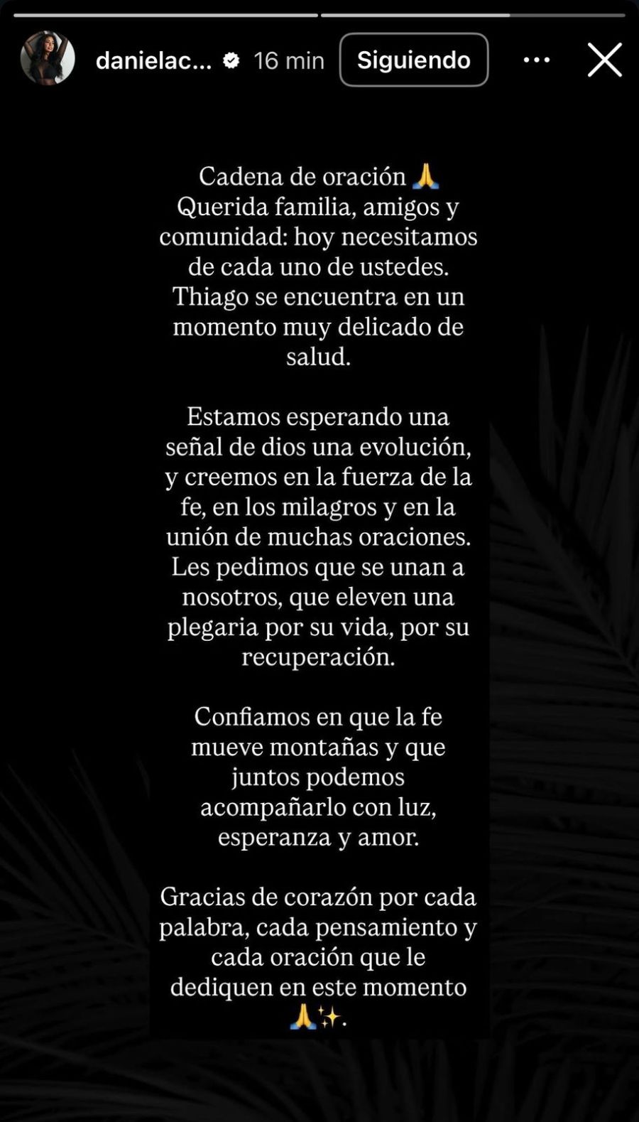 Historia de Daniela Celis sobre Thiago Medina 