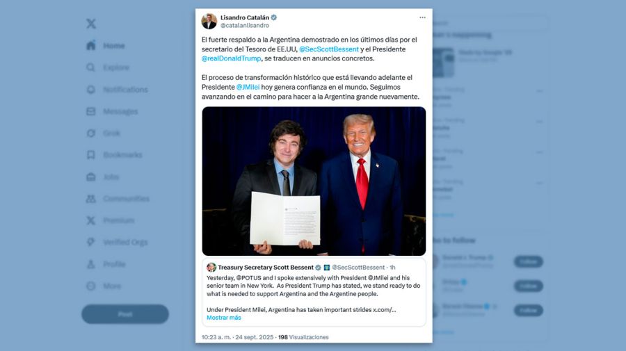 Lisandro Catalán sobre respaldo de Trump a Argentina 24092025