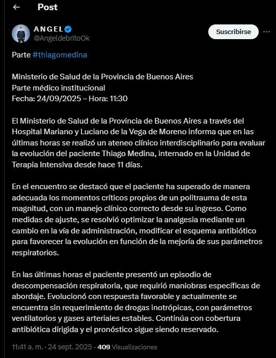 Parte Thiago Medina publicado por Ángel de Brito