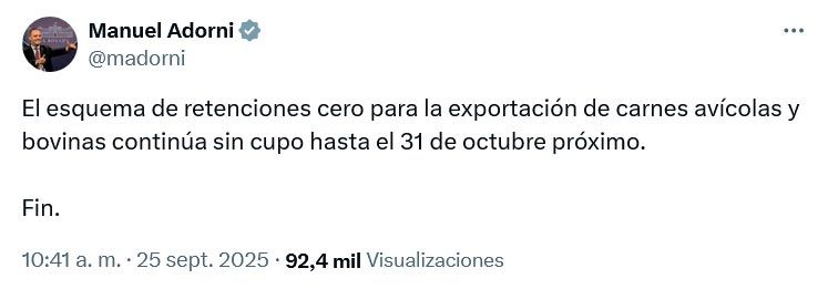 Adorni sobre retenciones a las carnes 25092025