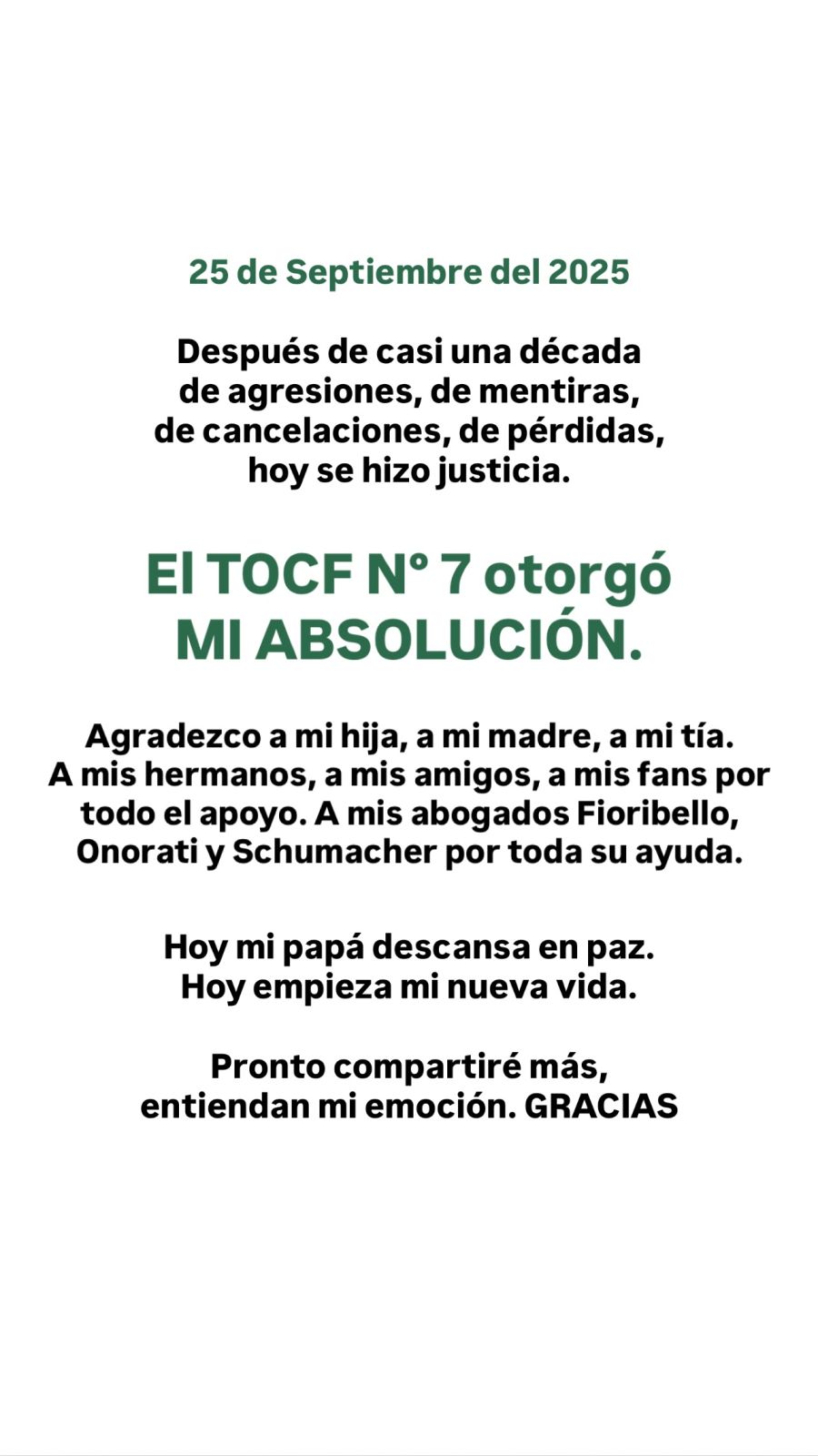 El descargo de Andrea del Boca tras ser absuelta en el juicio por supuesta defraudación al Estado