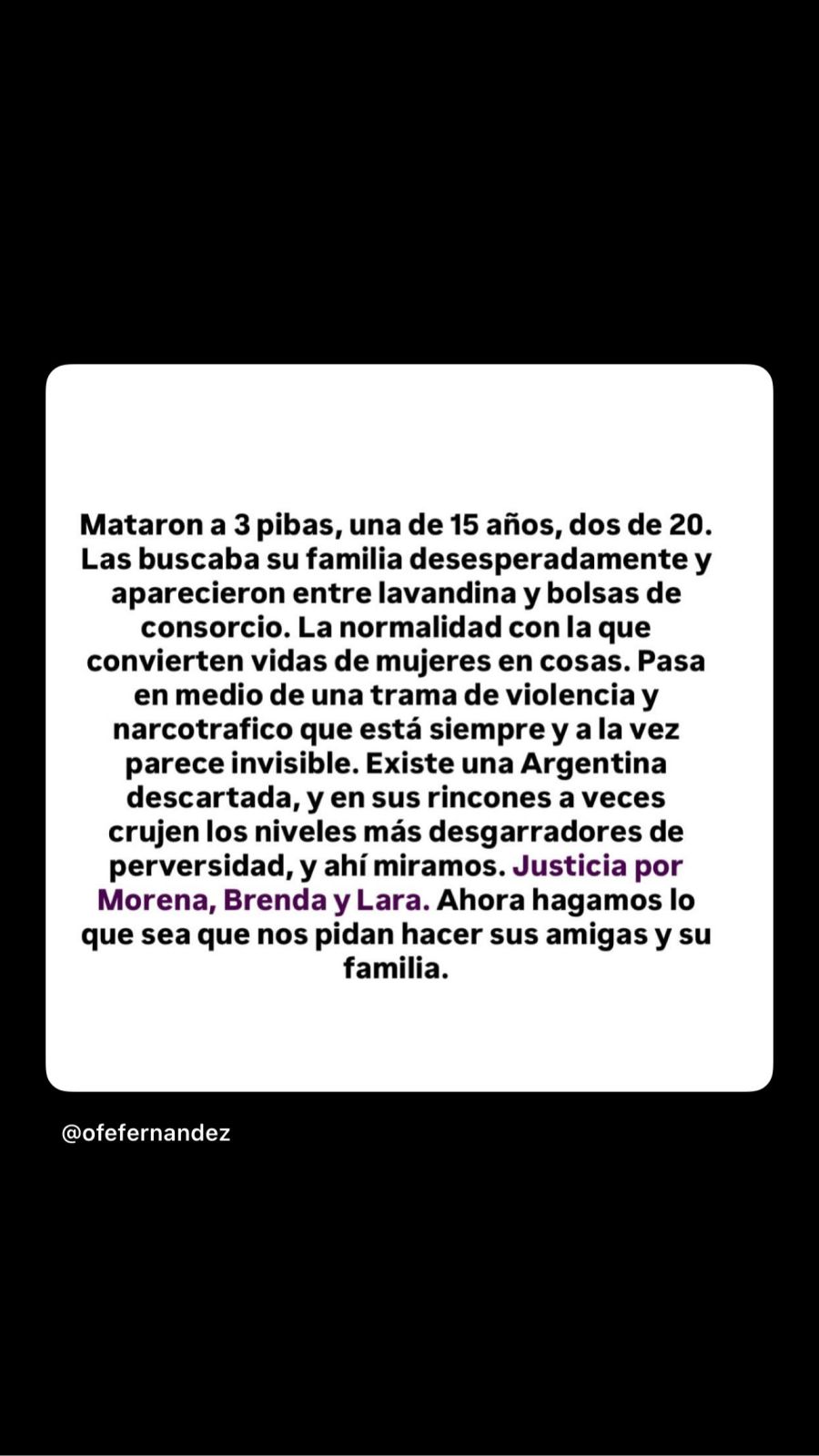 Posteos de famosas por el triple femicidio
