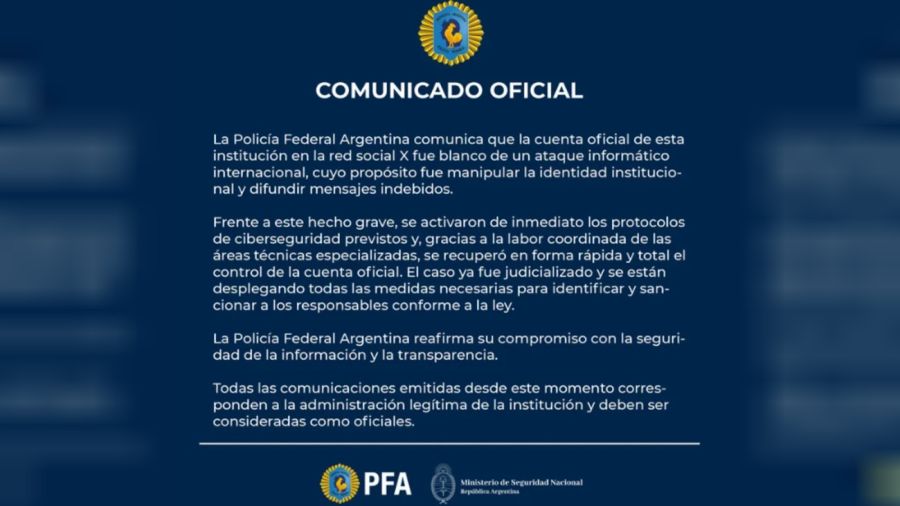 Comunicado de la Policía Federal sobre el hackeo 20250926