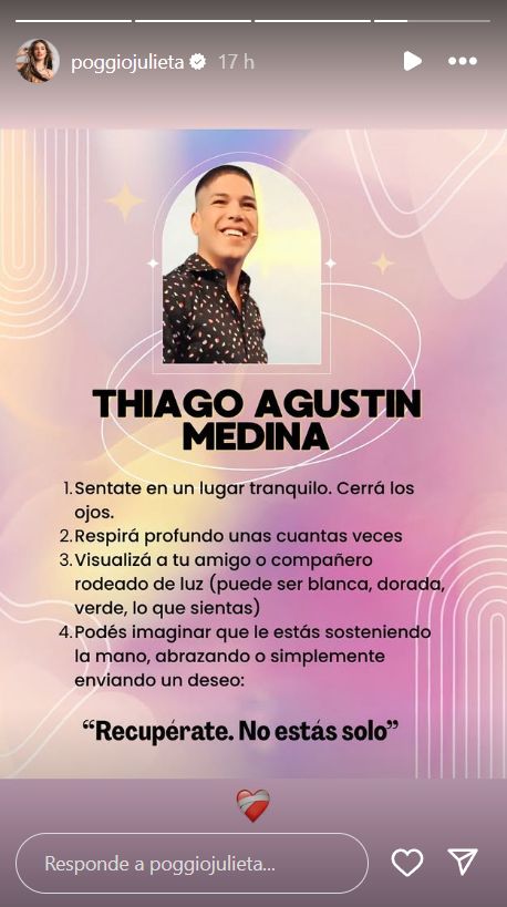Juli Poggio y un especial mensaje para Thiago Medina por su complicado estado de salud: 