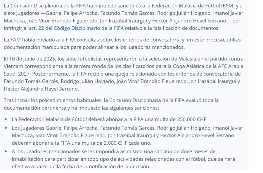 Sanción FIFA