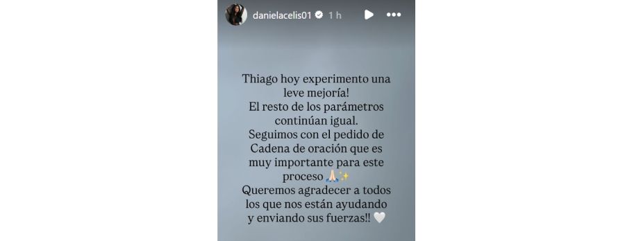 Daniela Celis sobre el estado de salud de Thiago Medina