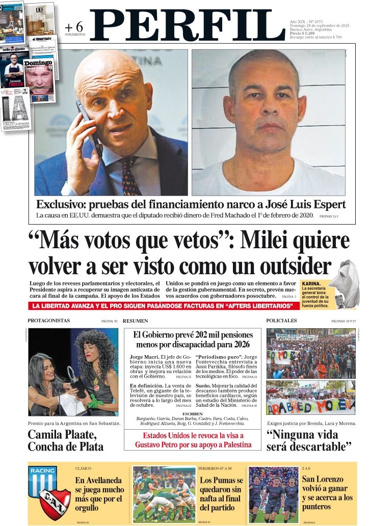 La tapa del Diario PERFIL del domingo 28 de septiembre de 2025