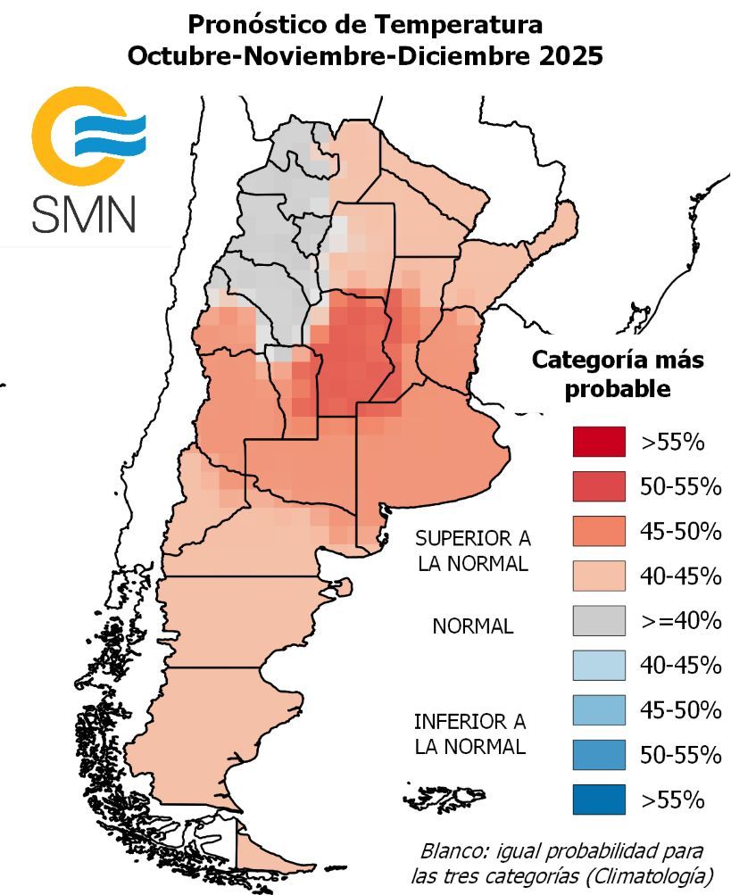 29-09-2025 SMN mapa pronóstico trimestral Córdoba