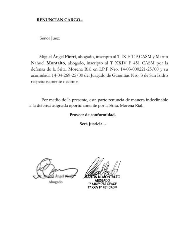 Miguel Angel Pierri renunció a la defensa de Morena Rial