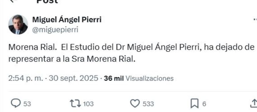 Miguel Angel Pierri renunció a la defensa de Morena Rial 