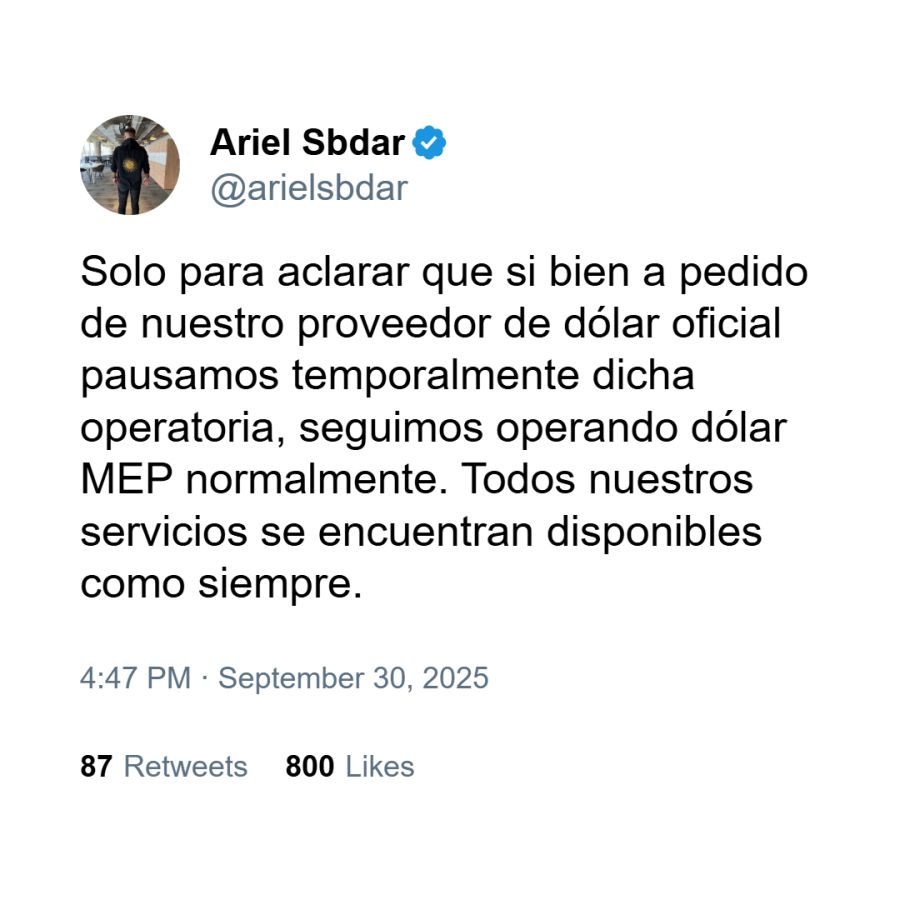 Ariel Sbdar hablando de la venta de dólares en su plataforma