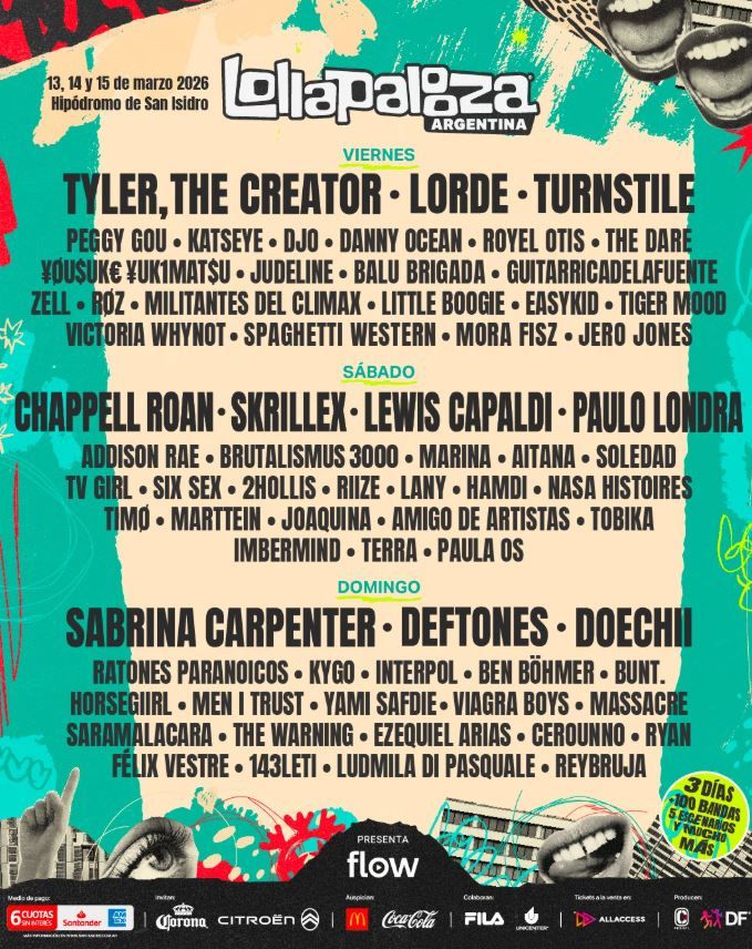 Line up por dia del Lollapalooza Argentina 2026