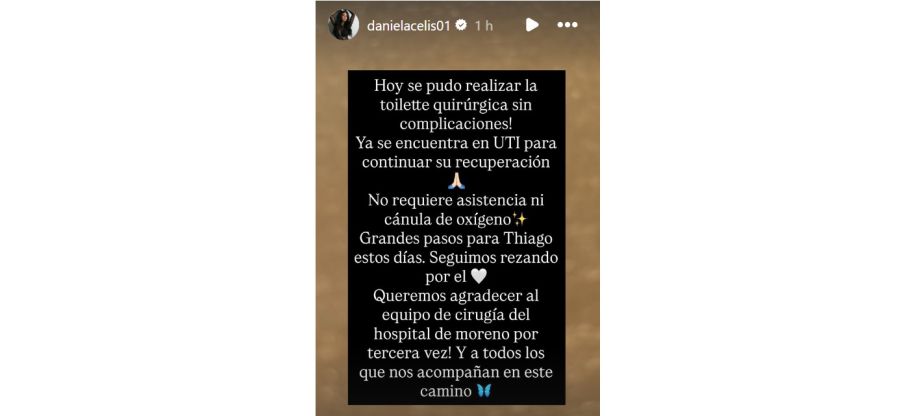Daniela Celis sobre el estado de salud de Thiago Medina
