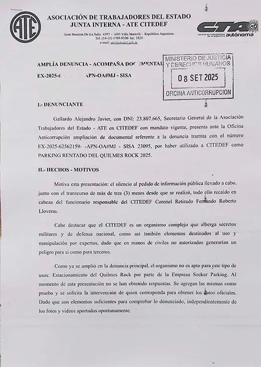 Denuncia de ATE por predio 02102025