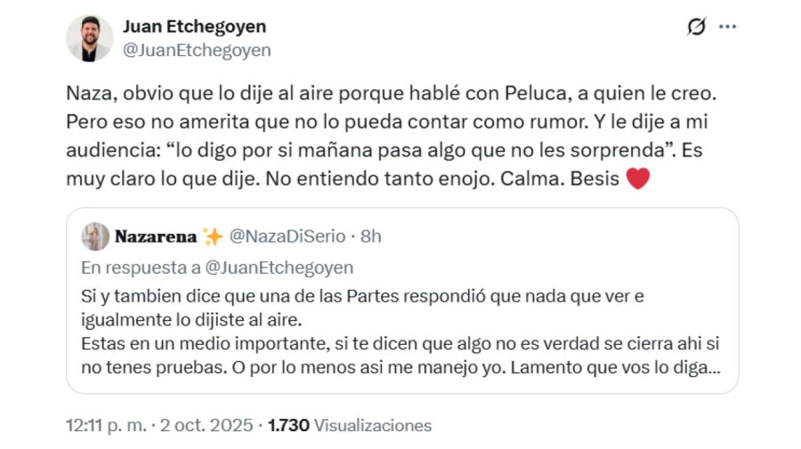 El enojo de Naza Di Serio por los rumores de romance con Peluca
