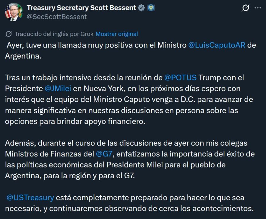 Tuit de Scott Bessent.