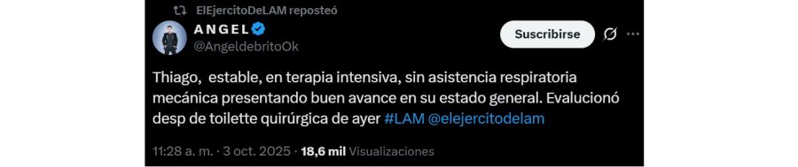 Ángel de Brito sobre la salud de Thiago Medina