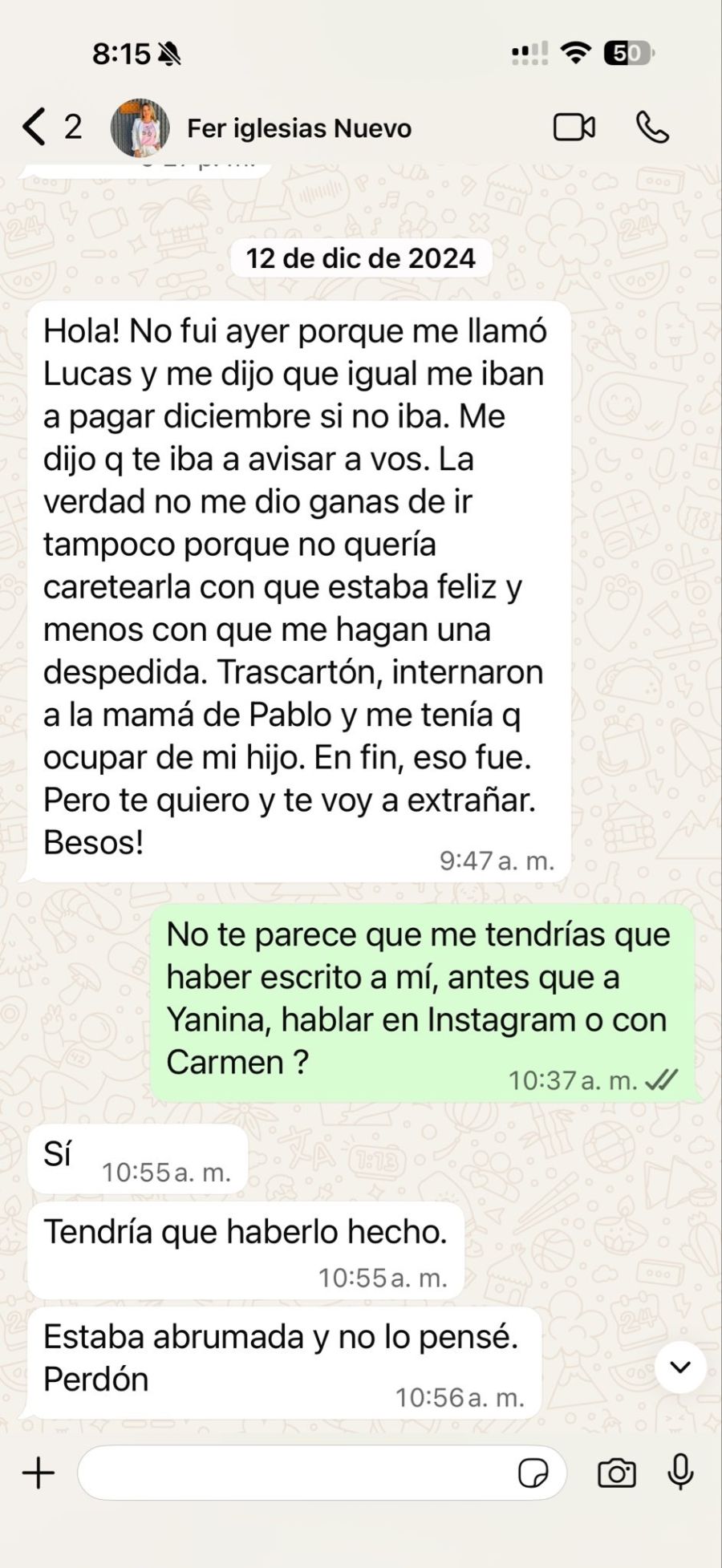 El chat entre Fernanda Iglesias y Ángel de Brito tras su salida de LAM 1