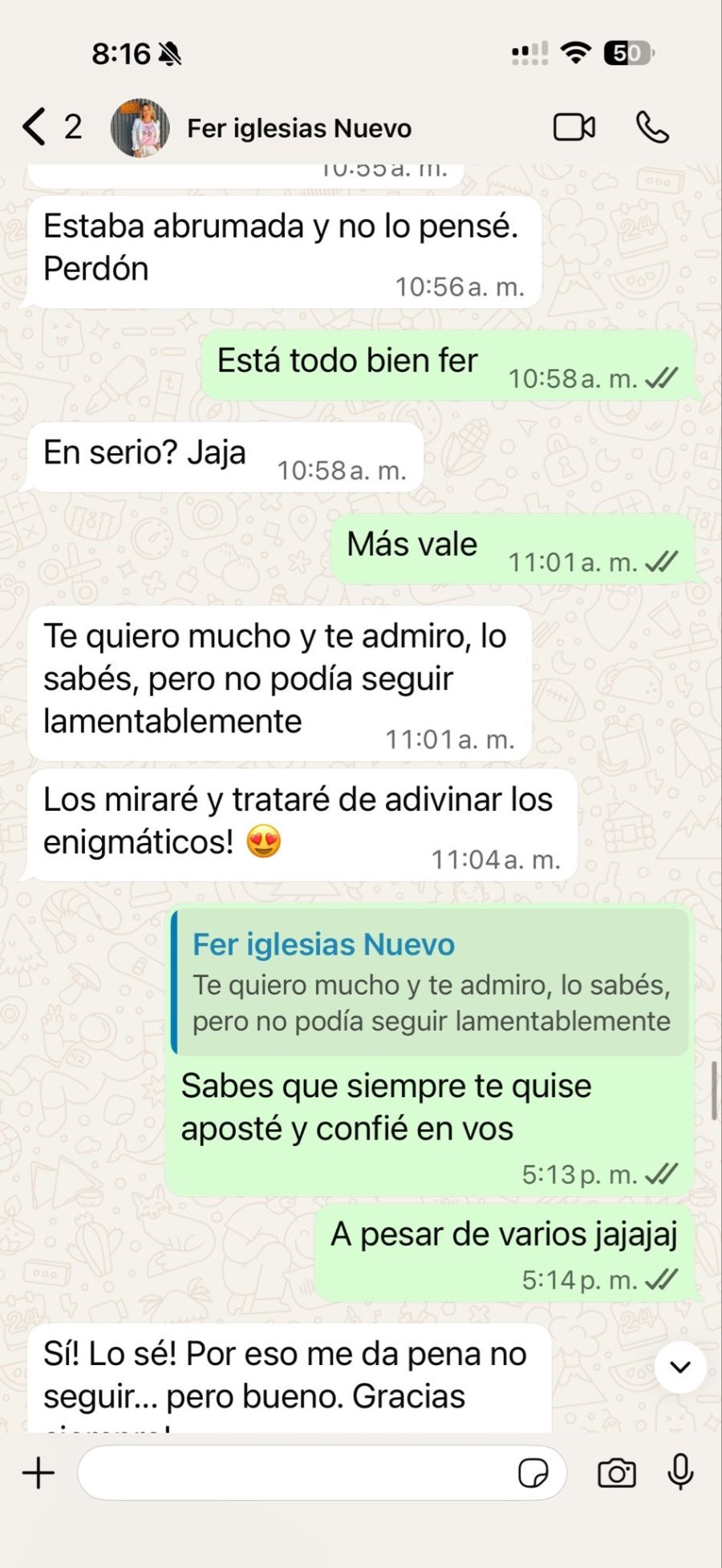 El chat entre Fernanda Iglesias y Ángel de Brito tras su salida de LAM 2