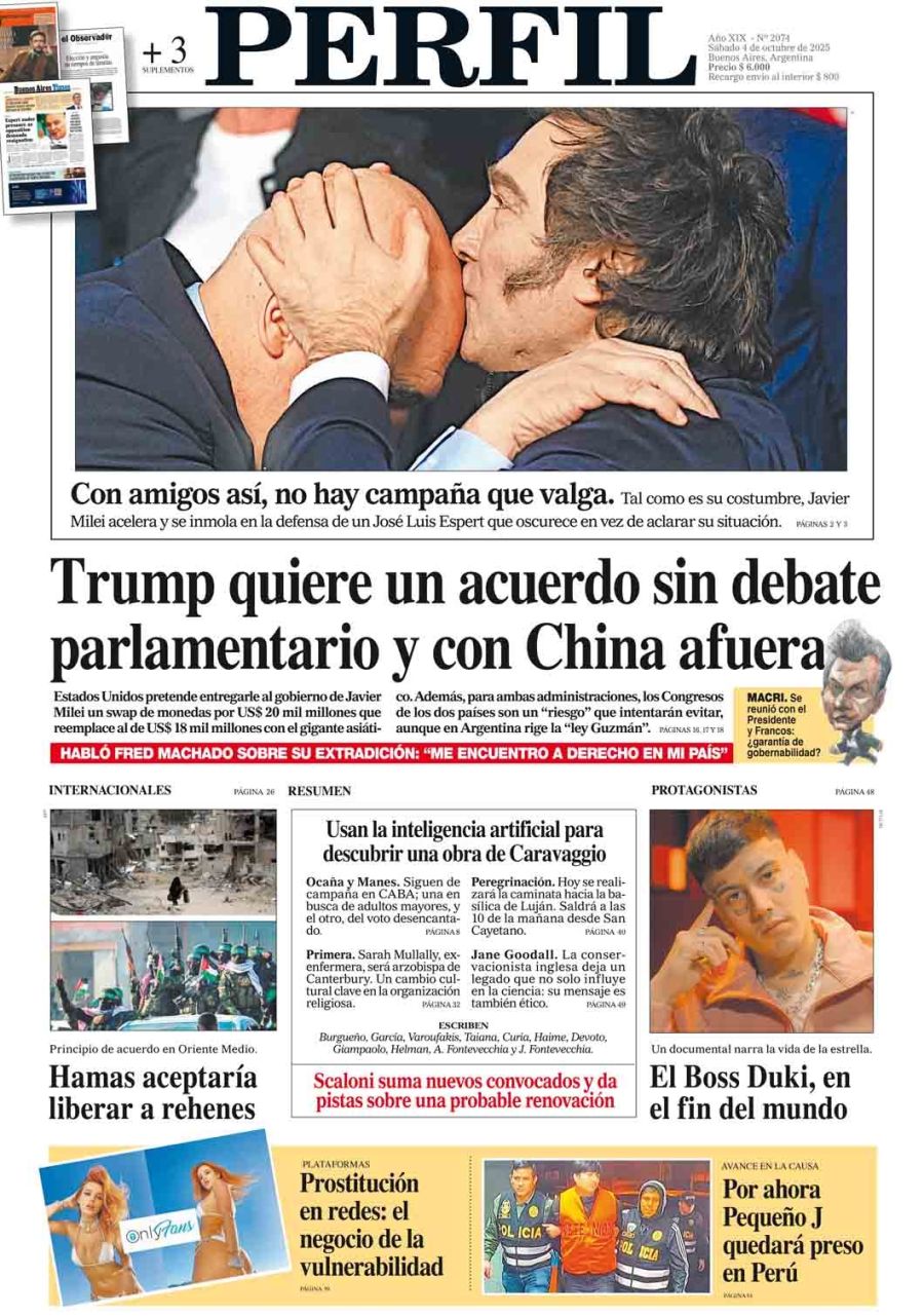 La tapa del Diario PERFIL del sábado 4 de octubre de 2025