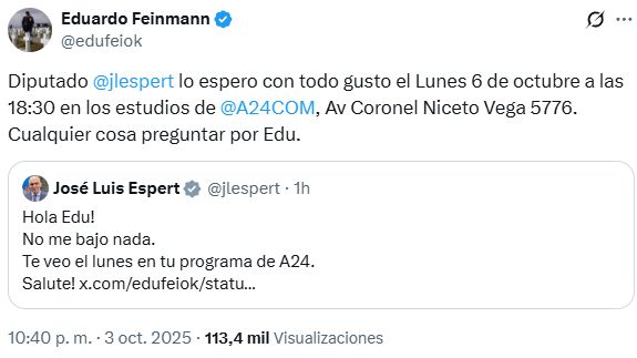 Respuesta de Feinmann a Espert en redes.